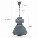 Steinhauer -Mexlite Pendelleuchte industrie glas 48cm *M* Grau mit weißte Finish 7779GR