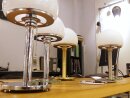 Tischleuchte Bauhausstil Chrom/Klarglas - Kuppel opal
